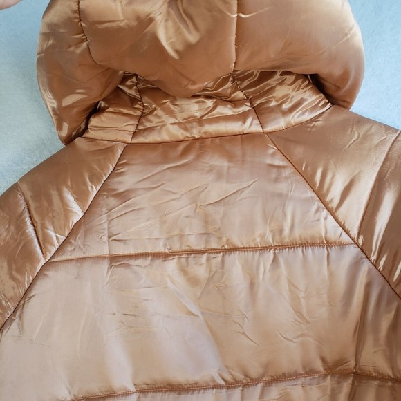 MinkPink Hooded Puffer Jacket Women XS Full Zip Long Sleeve Pockets Gold - Picture 3 of 15